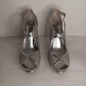 Brash Women's Stiletto Heels Wedding Open Toe Platform Silver Glitter Size 6.5